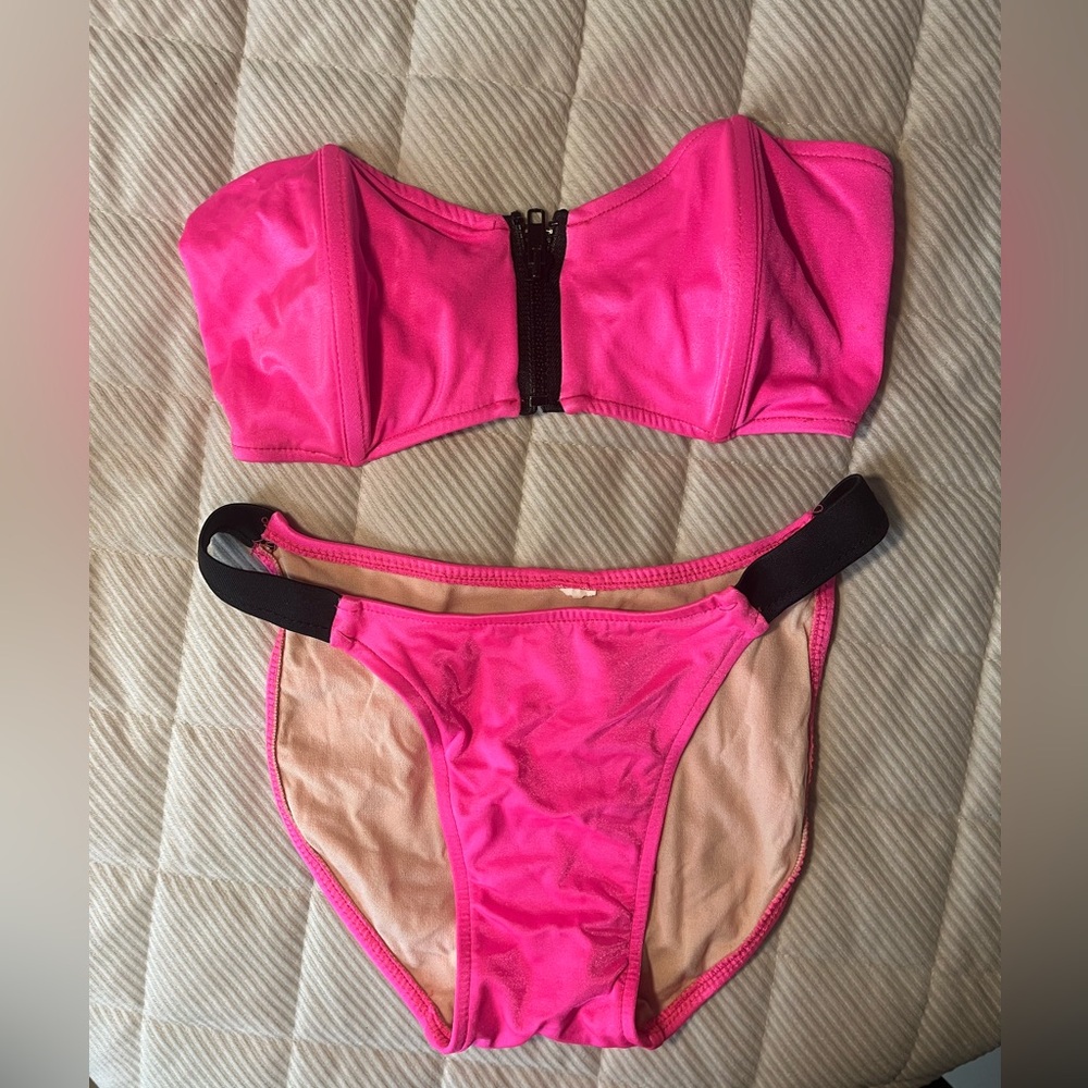 Pink Strapless Bikini Set